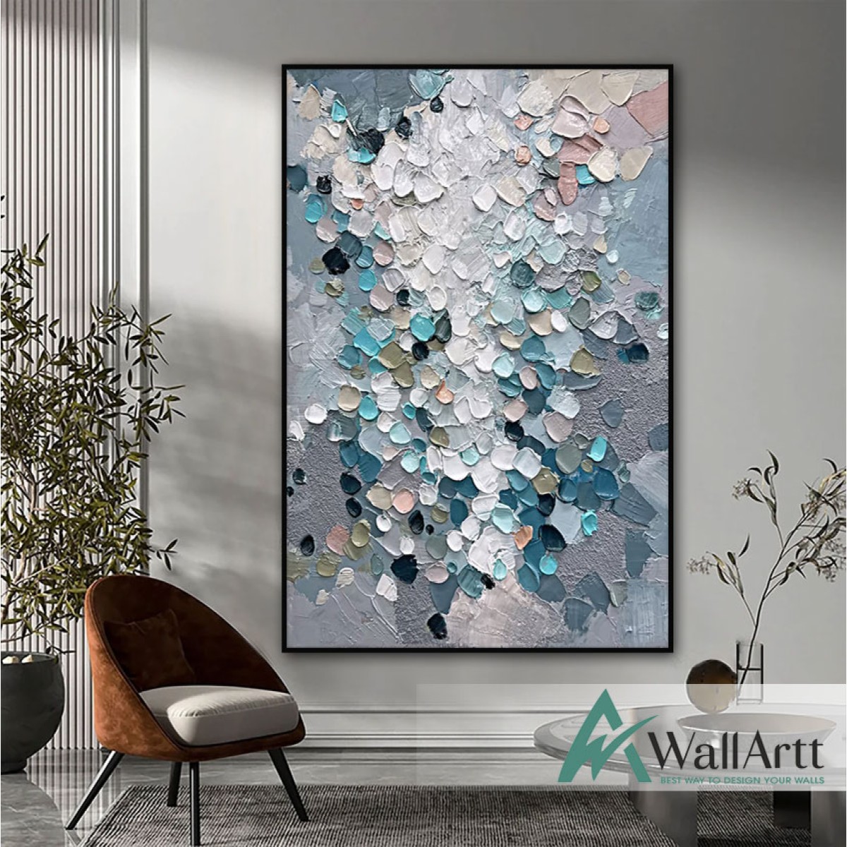 White n Blue Pieces 3D Heavy Textured Partial Oil Painting